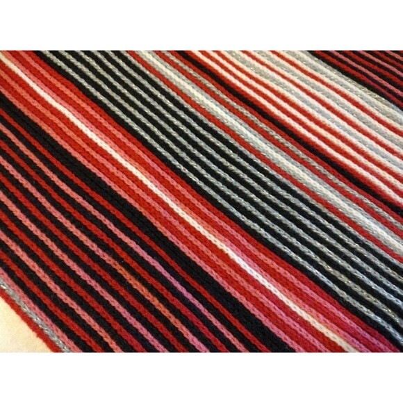 NYA Wrap Scarf Striped Knitted Fringe Multicolor Neck Warmer Red Black NWT - Picture 4 of 5